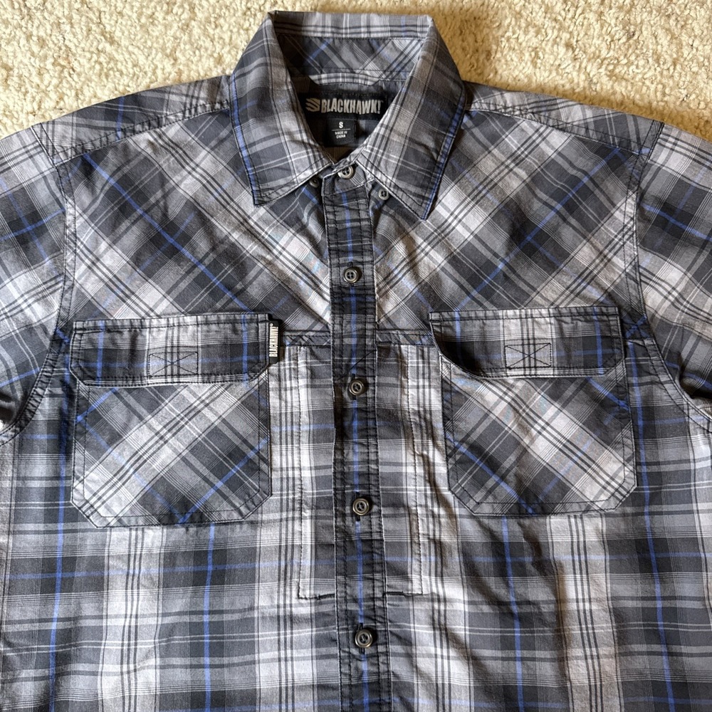 Blackhawk! Warrior Wear Shirt Small Black & Blue Line Plaid Tactical Button Snap